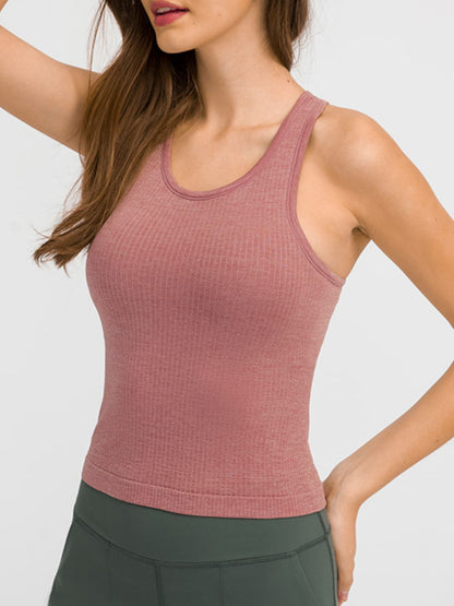 Millennia Round Neck Racerback Active Tank Dusty Pink