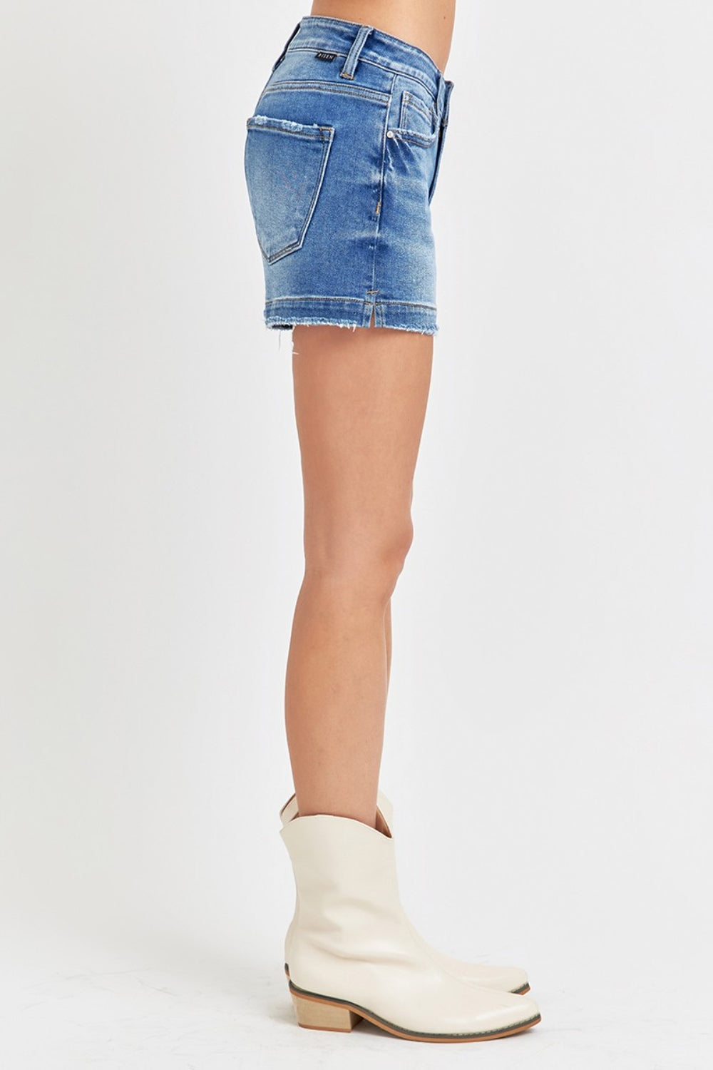 RISEN Low Rise Slit Denim Shorts Dark