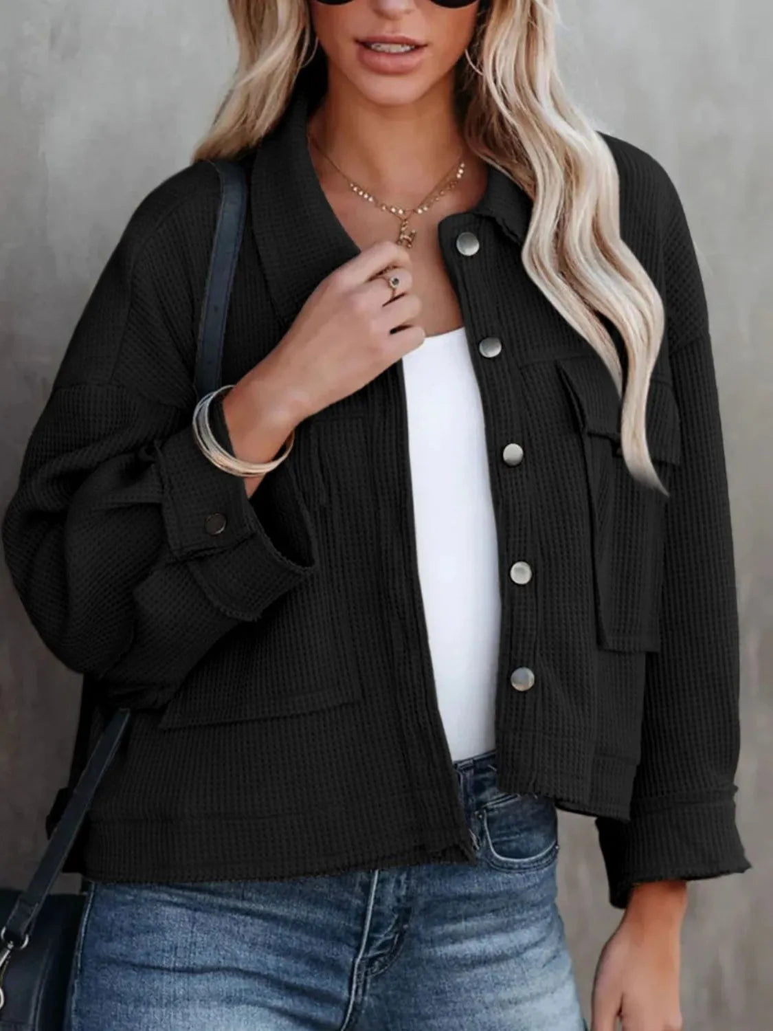 Button Up Long Sleeve Jacket Black