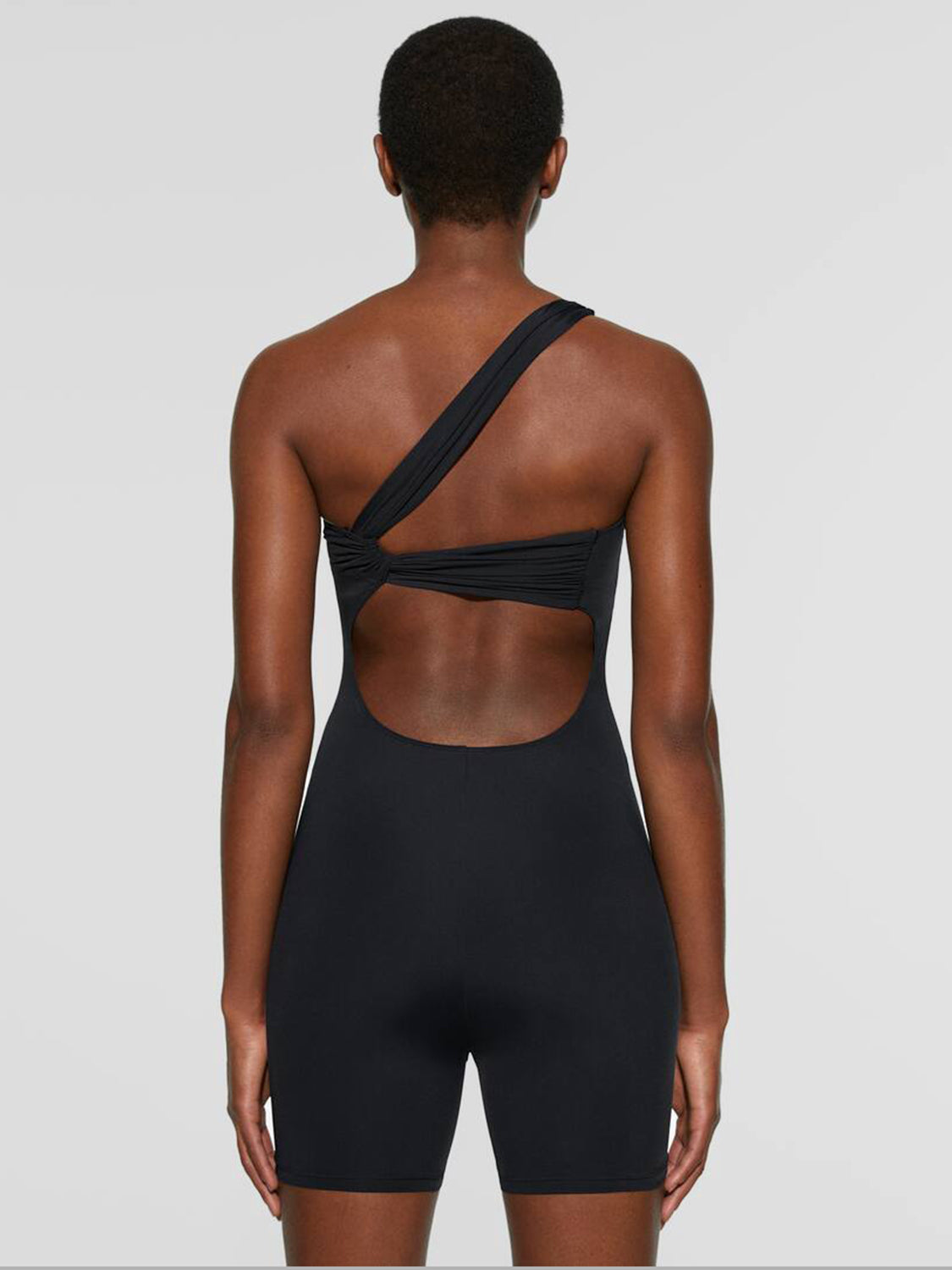 Single Shoulder Active Romper Black