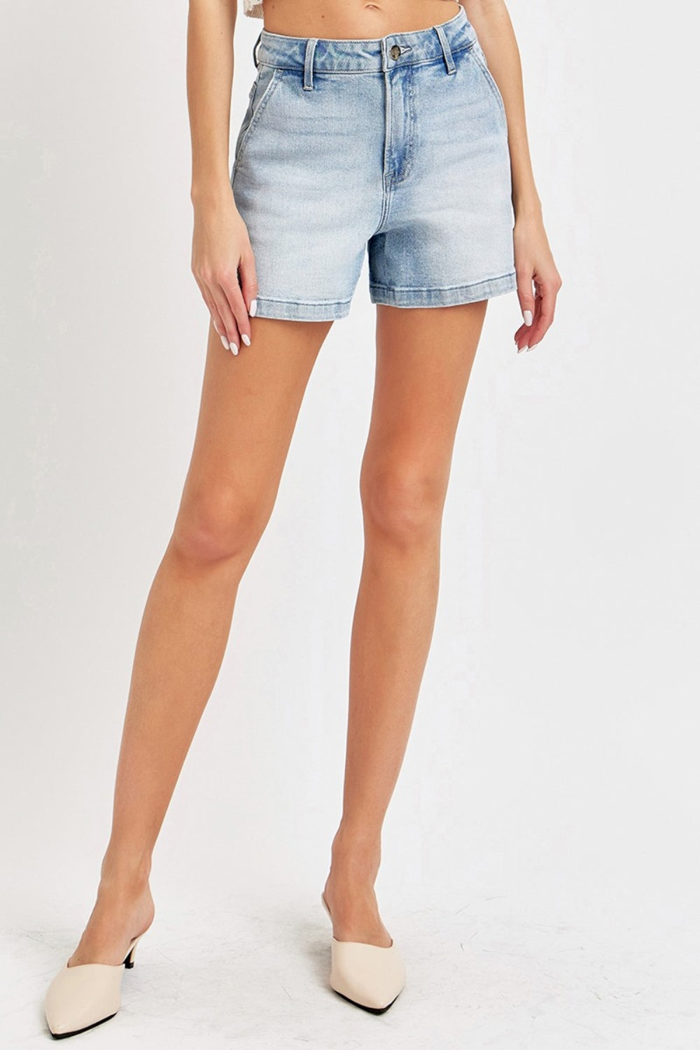 Risen Full Size High Rise Denim Shorts Light