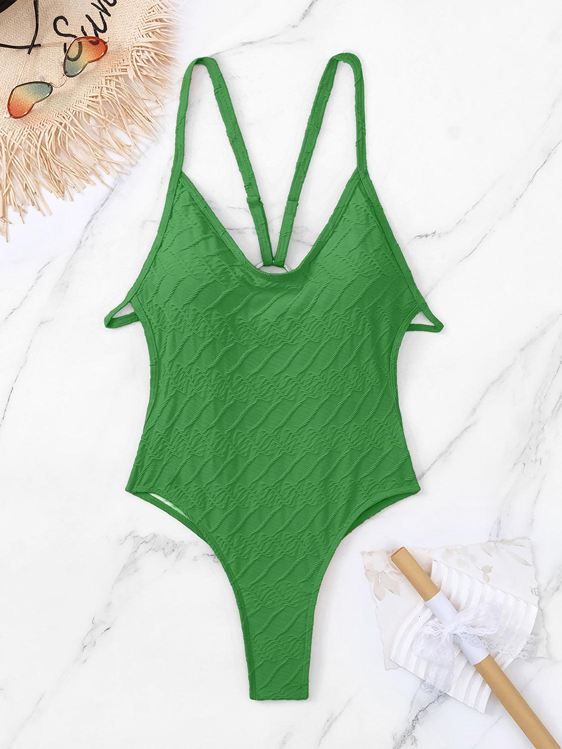 Backless Spaghetti Strap One-Piece Swimwear Green