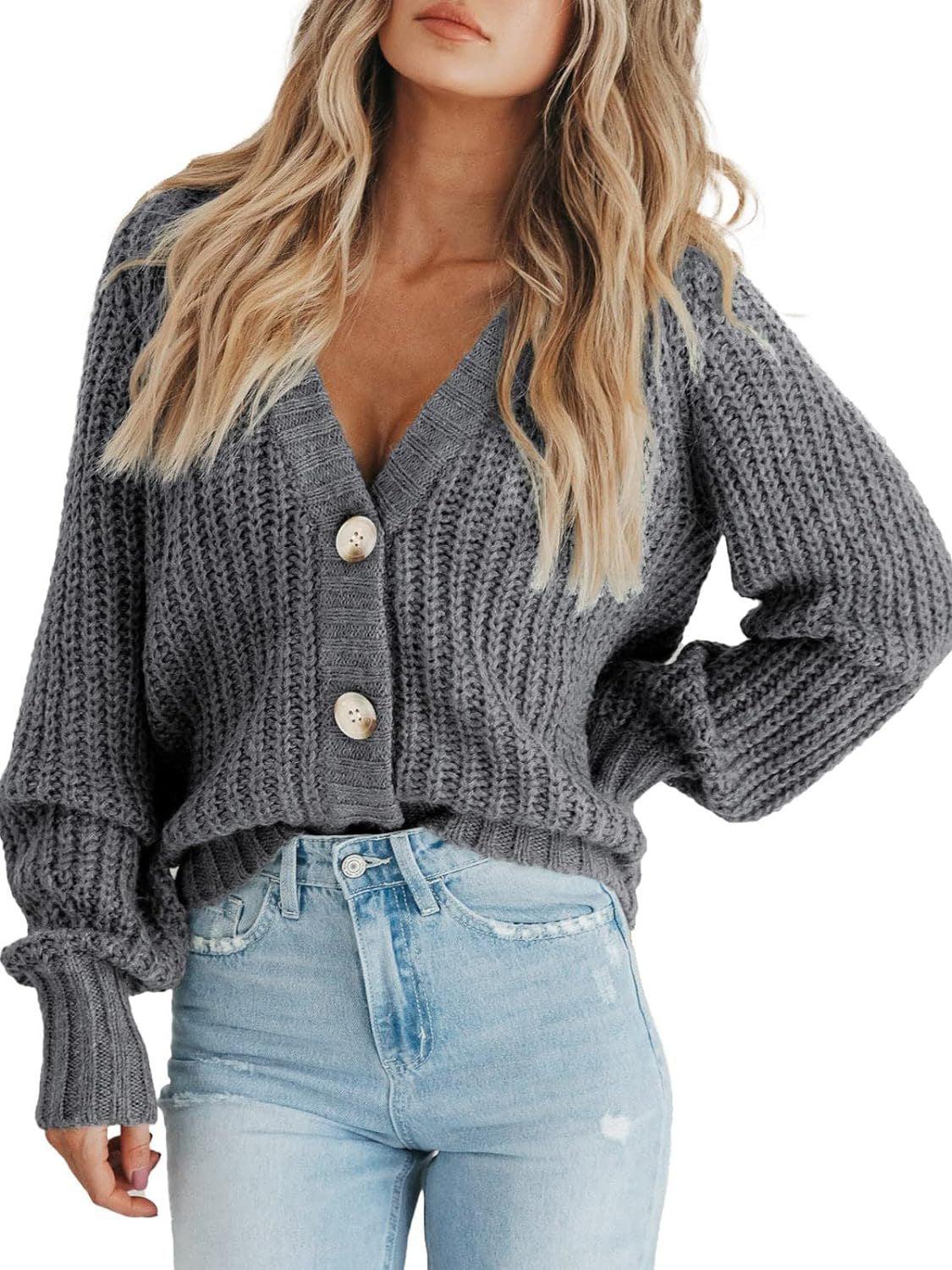 Button Up Long Sleeve Cardigan Dark Gray