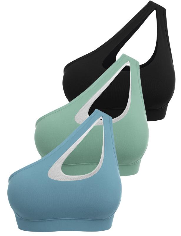 One-Shoulder Bra Beautiful Back Shockproof Running Sports black + green gray + light gray blue