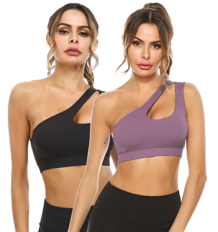 One-Shoulder Bra Beautiful Back Shockproof Running Sports black + purple gray