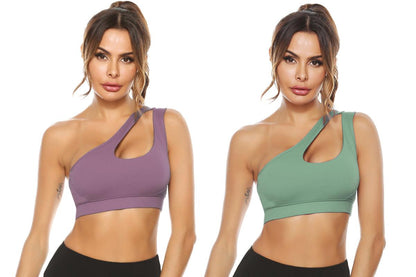 One-Shoulder Bra Beautiful Back Shockproof Running Sports green gray + purple gray