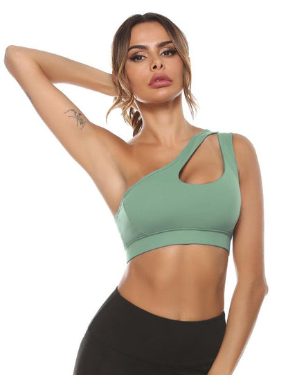 One-Shoulder Bra Beautiful Back Shockproof Running Sports Green grey