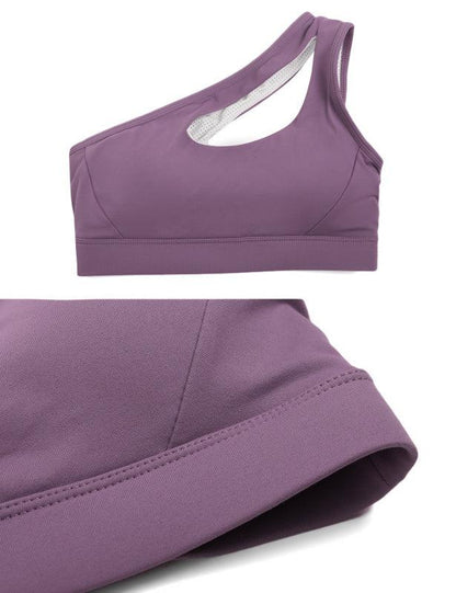 One-Shoulder Bra Beautiful Back Shockproof Running Sports Purple grey