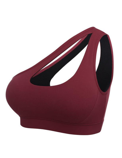 One-Shoulder Bra Beautiful Back Shockproof Running Sports Wine Red