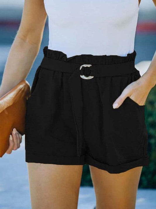 Women's Leisure Solid Woven Shorts for Four Seasons Black