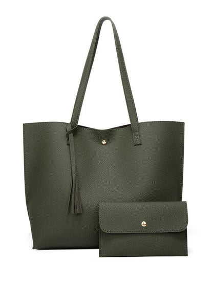 Tassel Zip Bag Large Capacity Shoulder Tote Bag Green F