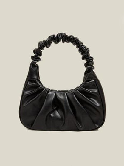 Underarm bag women's cloud pleat bag baguette one shoulder Messenger Black F