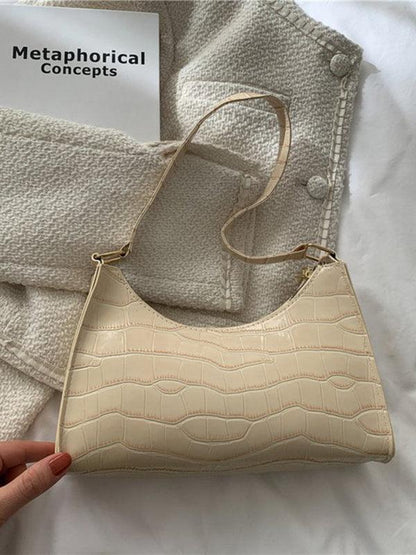 New fashion embossed hand bag temperament stone pattern shoulder bag Cream F