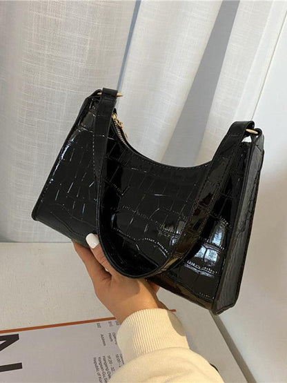 New fashion embossed hand bag temperament stone pattern shoulder bag Black F