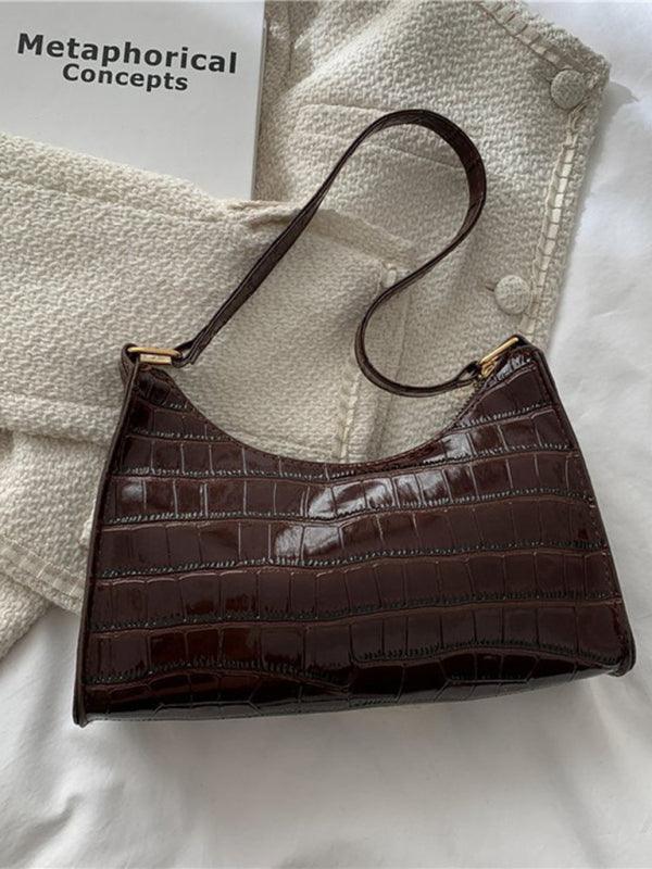 New fashion embossed hand bag temperament stone pattern shoulder bag Dark Brown F