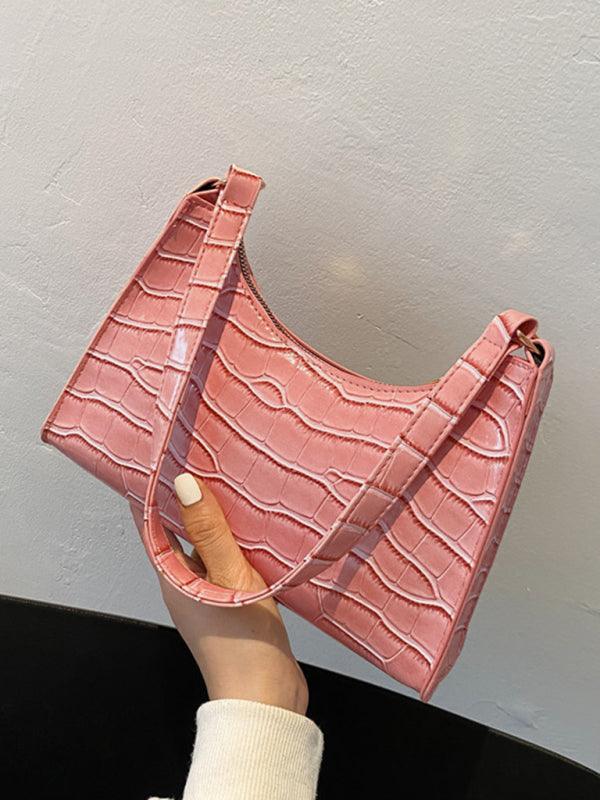 New fashion embossed hand bag temperament stone pattern shoulder bag Pink F