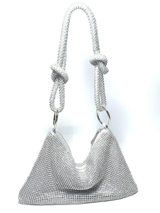 Knotted rhinestone pure handmade new diamond full diamond armpit bag Silver grey F