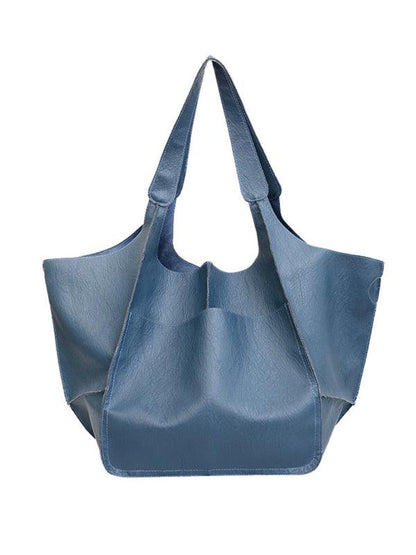 Simple Large Bag Soft Leather Large Capacity One Shoulder Portable Tote Bag Blue F