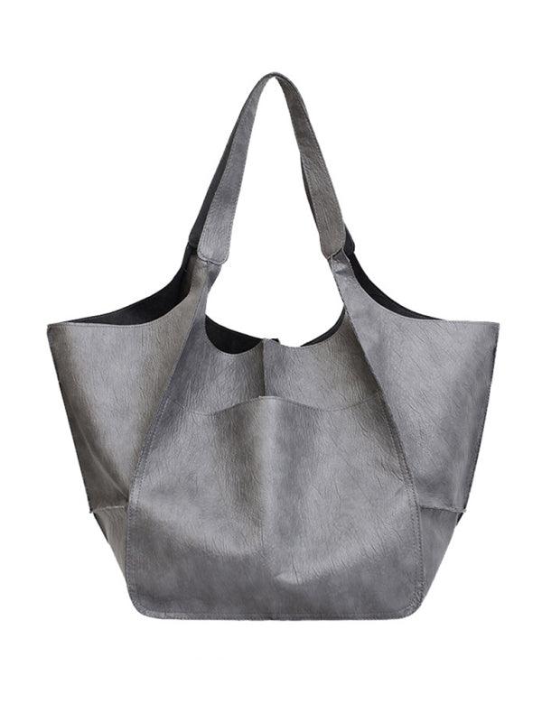 Simple Large Bag Soft Leather Large Capacity One Shoulder Portable Tote Bag Grey F