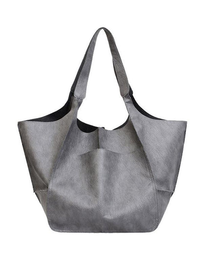 Simple Large Bag Soft Leather Large Capacity One Shoulder Portable Tote Bag Grey F