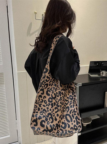 Simple Large Bag Soft Leather Large Capacity One Shoulder Portable Tote Bag Leopard F