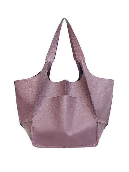 Simple Large Bag Soft Leather Large Capacity One Shoulder Portable Tote Bag Purple F