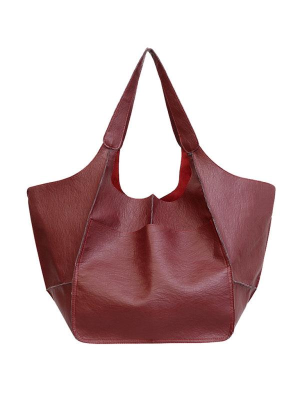 Simple Large Bag Soft Leather Large Capacity One Shoulder Portable Tote Bag Wine Red F