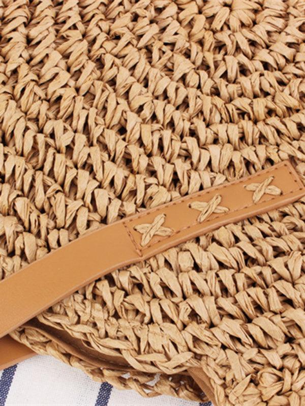 Round shoulder straw woven bag woven bag beach bag fashion women's bag straw woven bag Brown