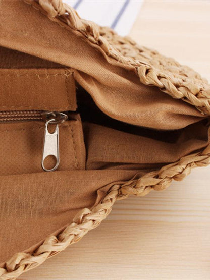 Round shoulder straw woven bag woven bag beach bag fashion women's bag straw woven bag Brown