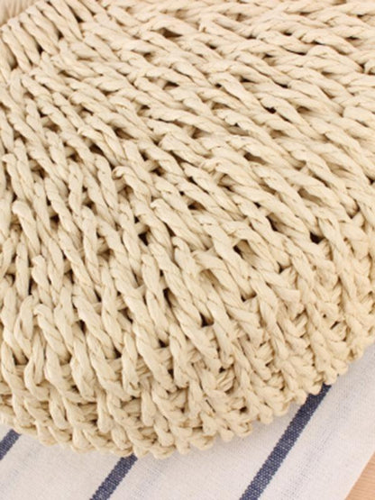 Half round straw woven bag beach hand woven bag holiday women's bag Cream F