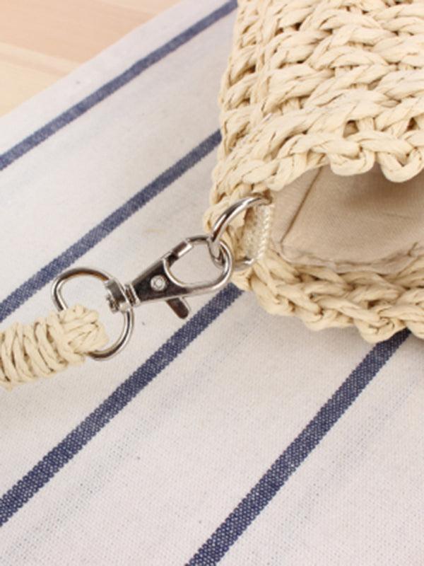 Half round straw woven bag beach hand woven bag holiday women's bag Cream F