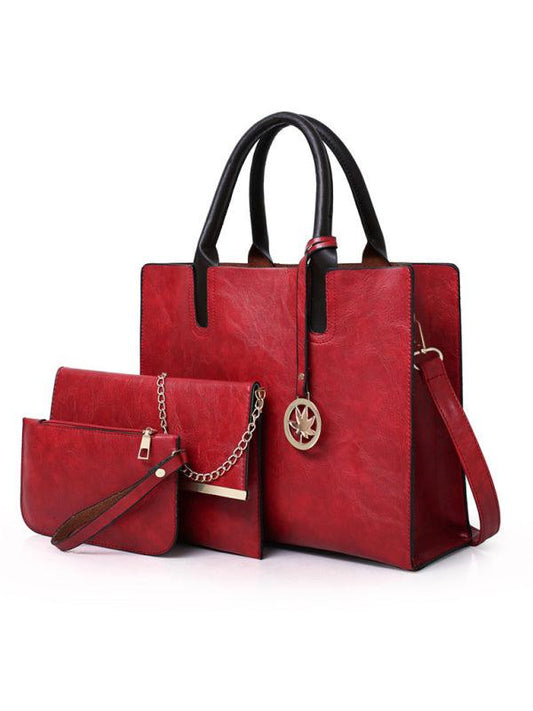 New mother-in-law bag PU women's bag large bag multi-piece set shoulder bag Red F