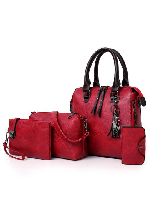 New Fashion Messenger Bag Four-Piece Set Retro Mother-in-Chief Handbag Red F