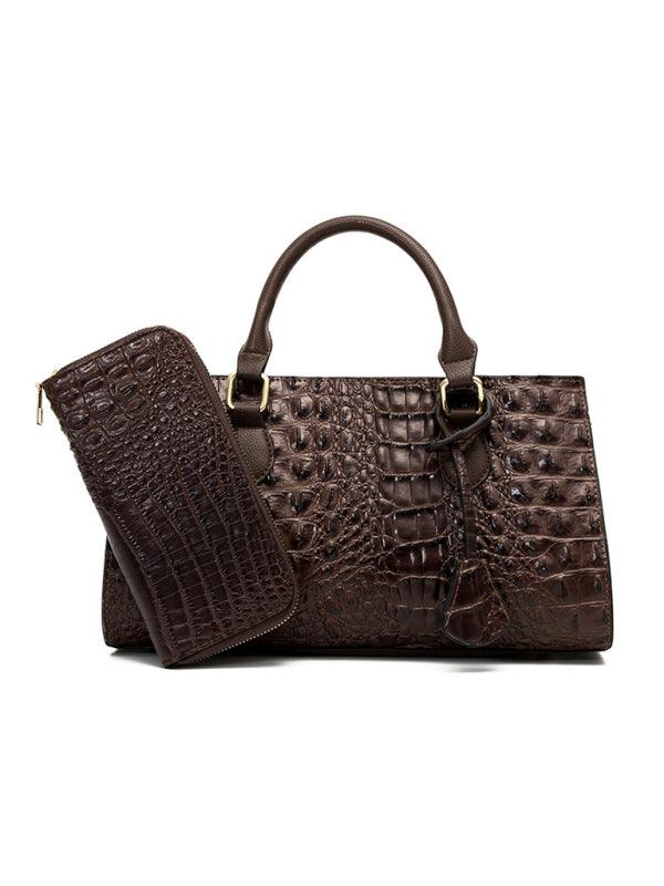 Retro Fashion Embossed Handheld Shoulder Messenger Bag Dark Brown F