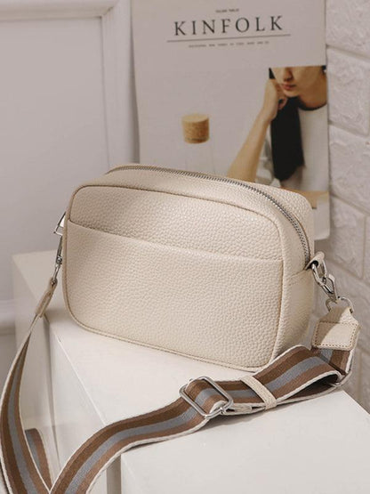 Solid color PU messenger bag women's small bag ladies shoulder bag small square bag Cream F