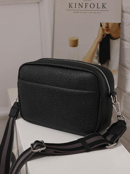 Solid color PU messenger bag women's small bag ladies shoulder bag small square bag Black F