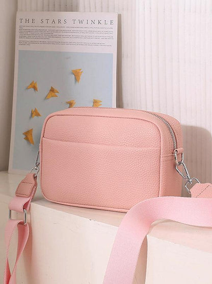 Solid color PU messenger bag women's small bag ladies shoulder bag small square bag Pink F