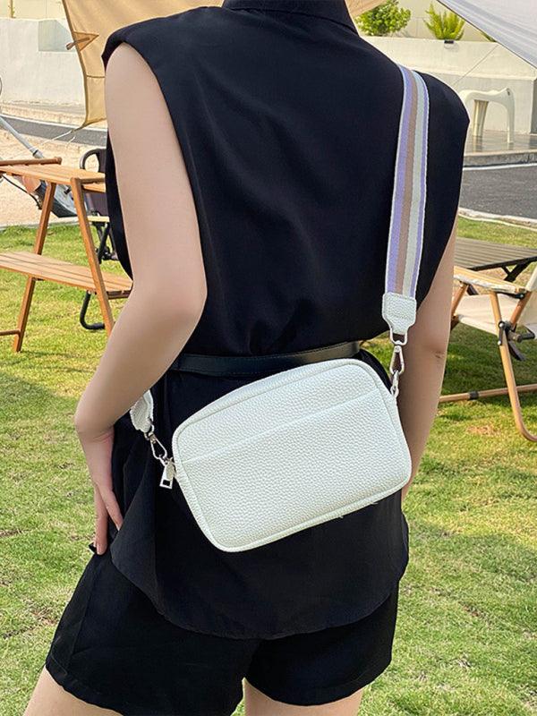 Solid color PU messenger bag women's small bag ladies shoulder bag small square bag Black F