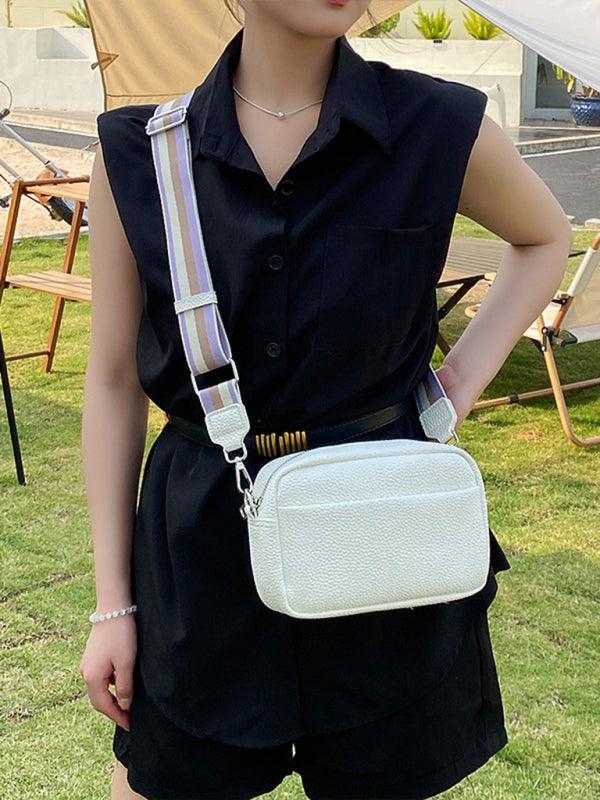 Solid color PU messenger bag women's small bag ladies shoulder bag small square bag Black F