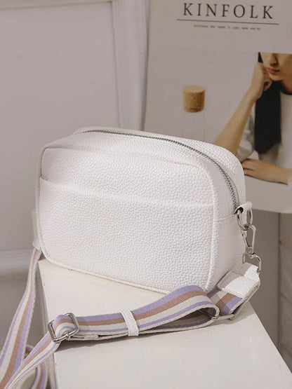 Solid color PU messenger bag women's small bag ladies shoulder bag small square bag White F