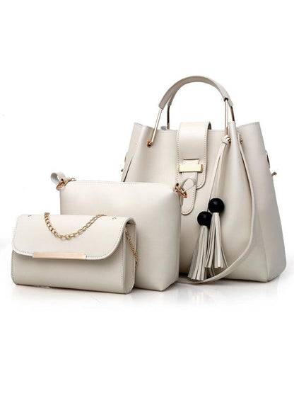 Handbag Fashion One Shoulder Bucket Ladies Luggage Bag Three-Piece Set Cream F