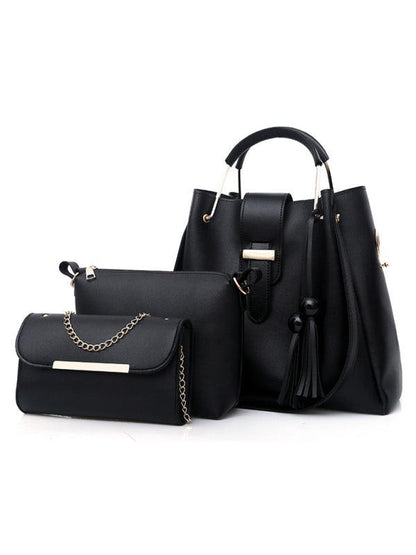 Handbag Fashion One Shoulder Bucket Ladies Luggage Bag Three-Piece Set Black F