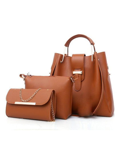 Handbag Fashion One Shoulder Bucket Ladies Luggage Bag Three-Piece Set Camel F