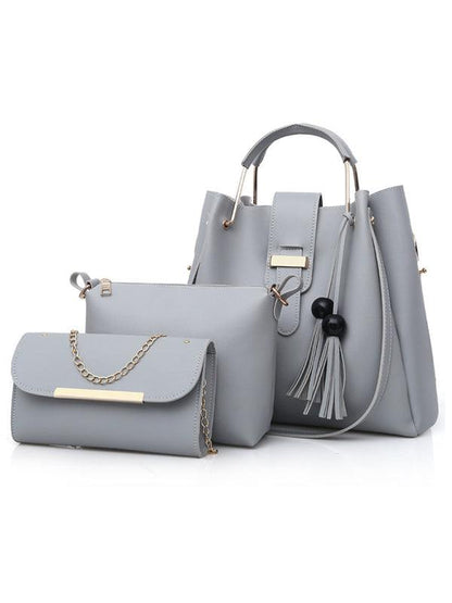 Handbag Fashion One Shoulder Bucket Ladies Luggage Bag Three-Piece Set Grey F