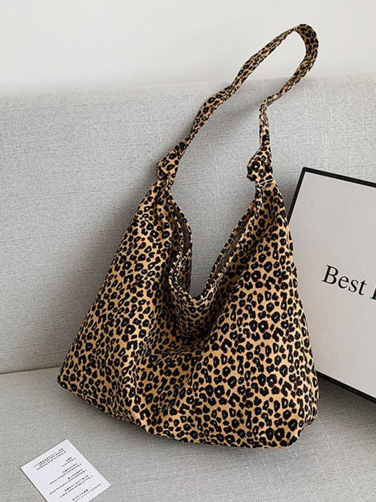 New leopard print shoulder bag canvas shopping bag Brown FREESIZE