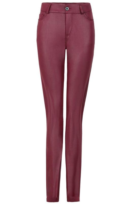 Women's Fashion Pu Leather Feet Trousers Wine Red