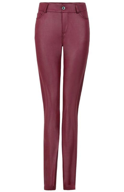 Women's Fashion Pu Leather Feet Trousers Wine Red