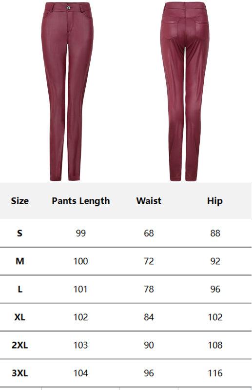 Women's Fashion Pu Leather Feet Trousers Wine Red