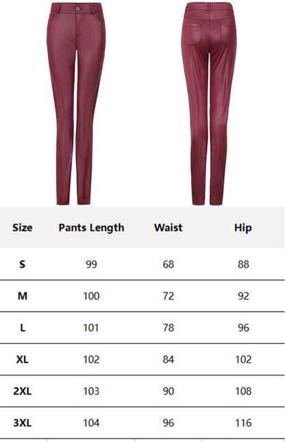 Women's Fashion Pu Leather Feet Trousers Wine Red