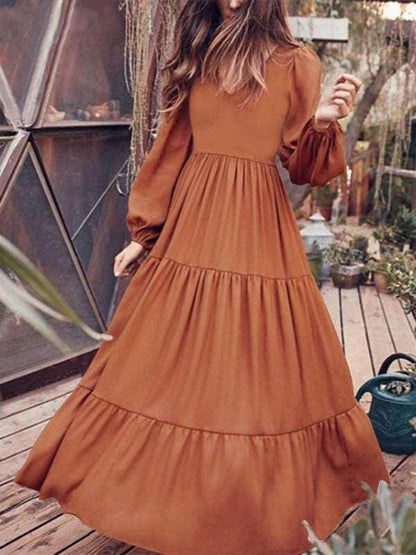 Autumn Temperament Women'S Large Swing Dress Brown